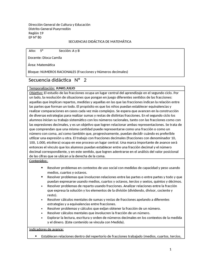 Fracciones y Decimales en 5° Grado | PDF | División (Matemáticas) | Decimal