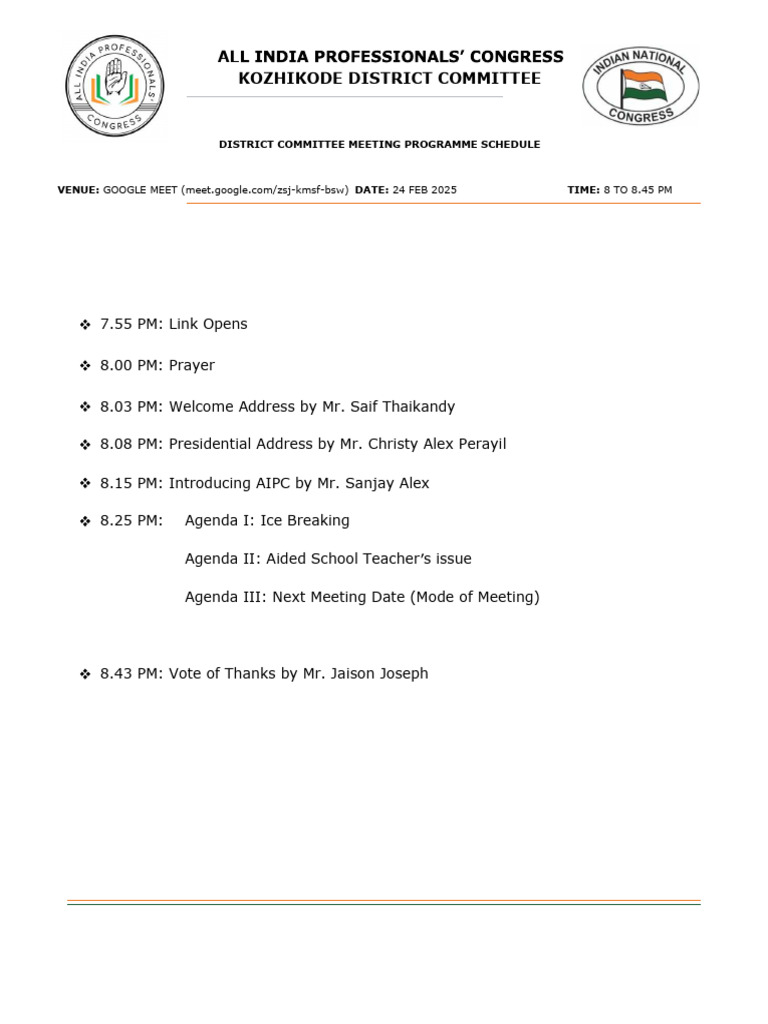 Kozhikode District Committee Meeting Agenda | PDF