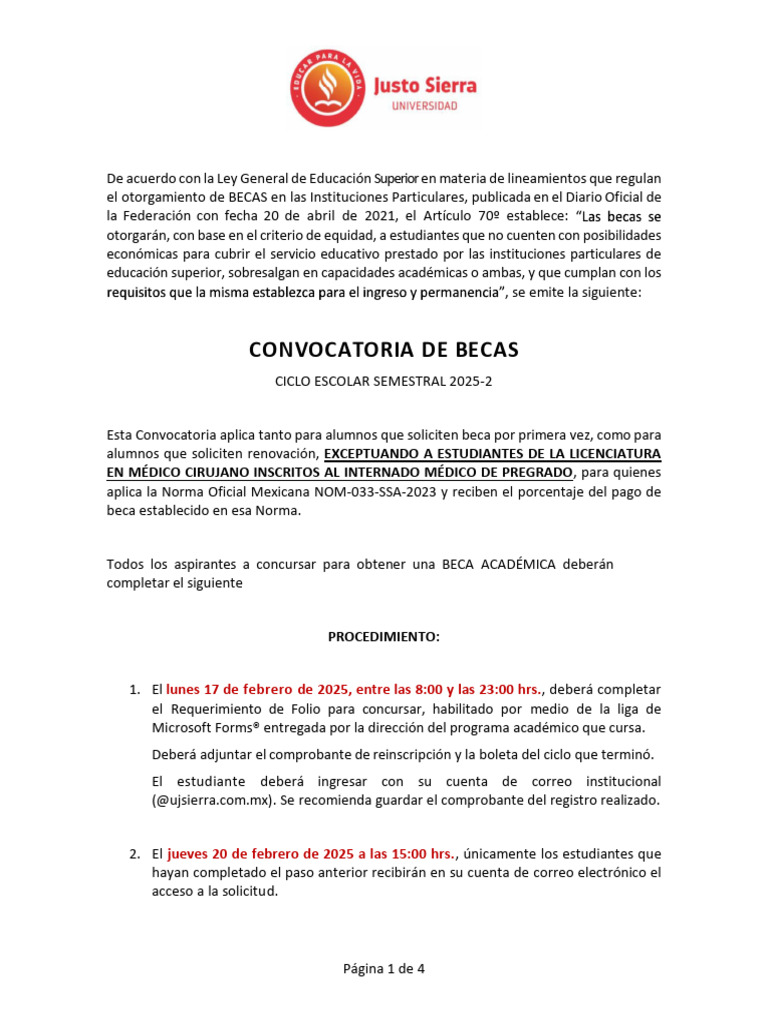Convocatoria Becas 2025-2 U. Justo Sierra | PDF | Beca