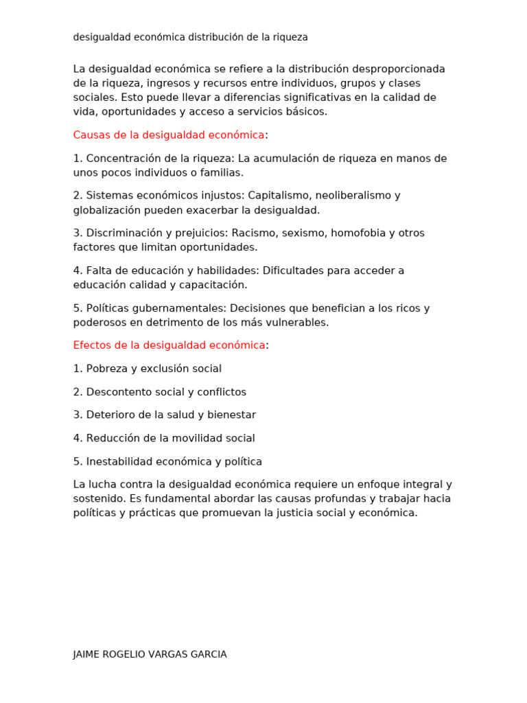 Causas y Efectos de la Desigualdad Económica | PDF