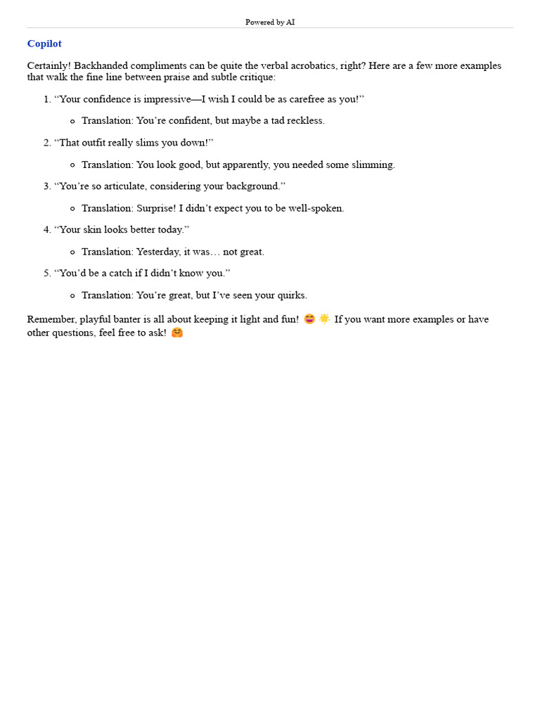 Examples of Backhanded Compliments | PDF