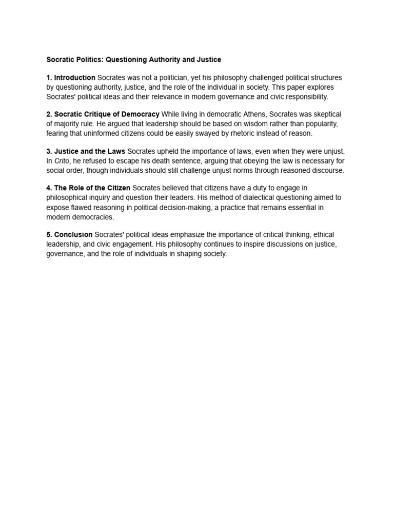 Socratic Politics: Authority and Justice | PDF