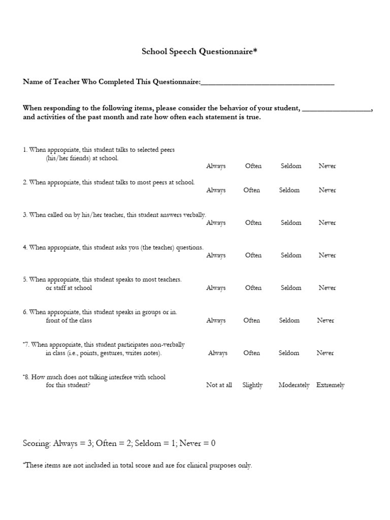 School Speech Behavior Assessment | PDF