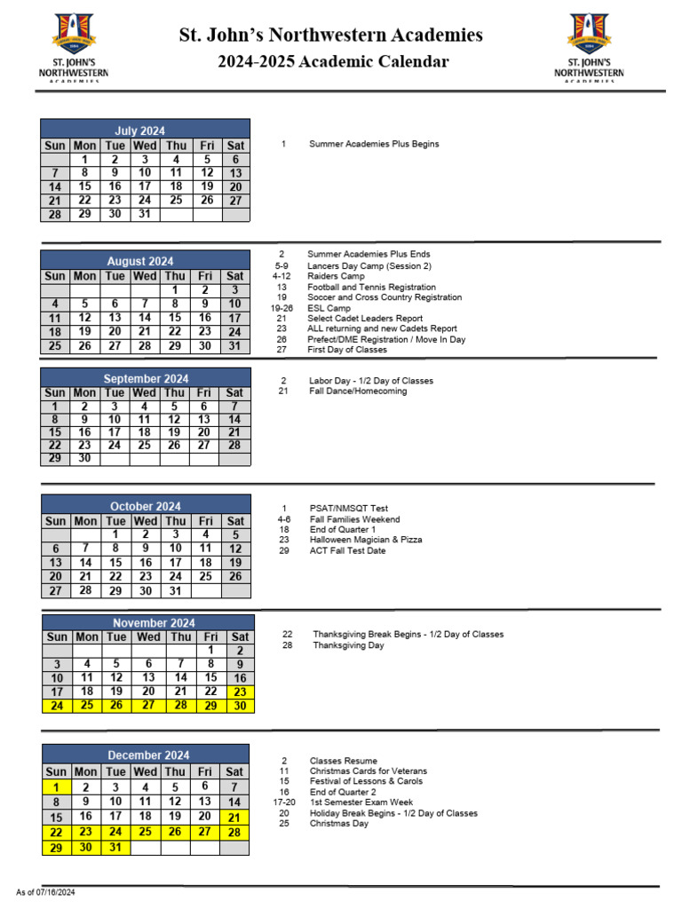 St. John’s Northwestern 2024-2025 Calendar | PDF | Academic Term