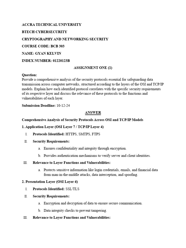 Security Protocols in OSI & TCP/IP Models | PDF | Osi Model | Computer ...
