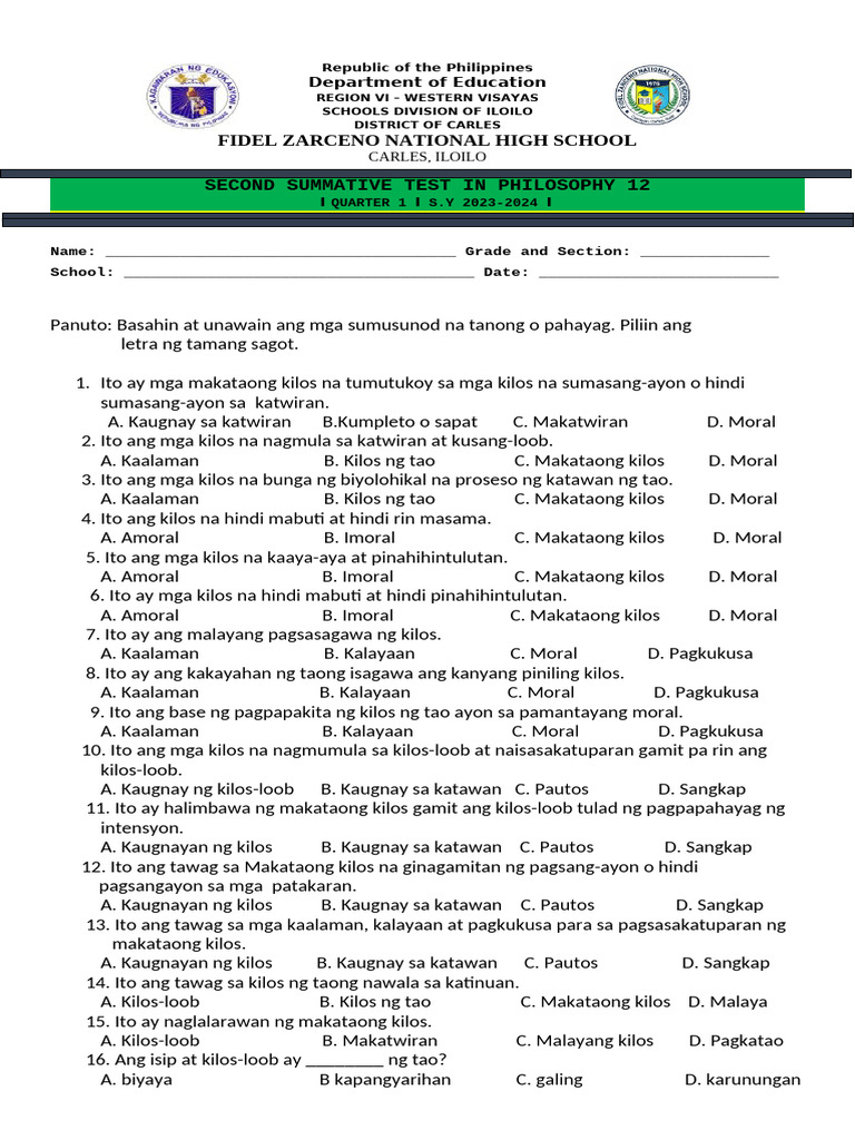 Esp 10 Summative Ist | PDF