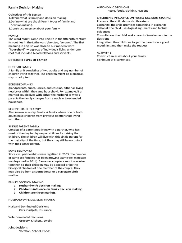EPP - Family Decision Making | PDF | Family | Parent