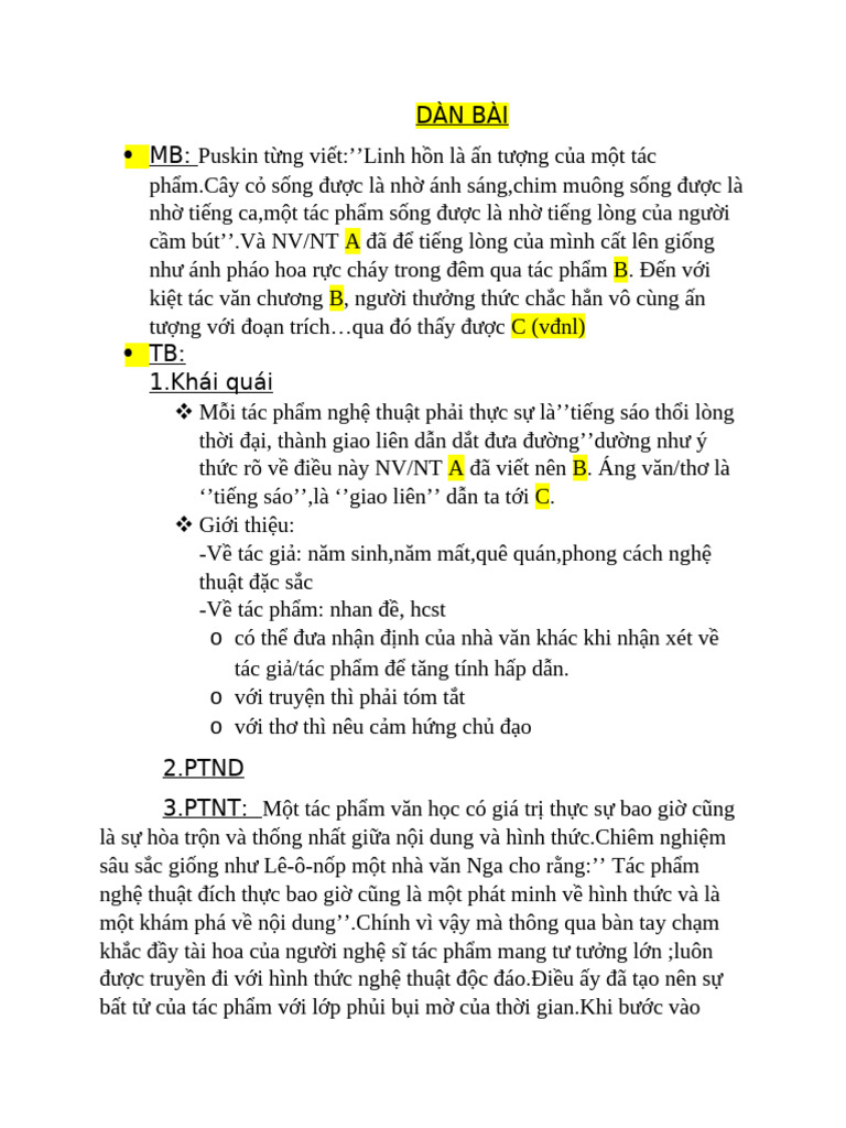 Dàn Bài | PDF
