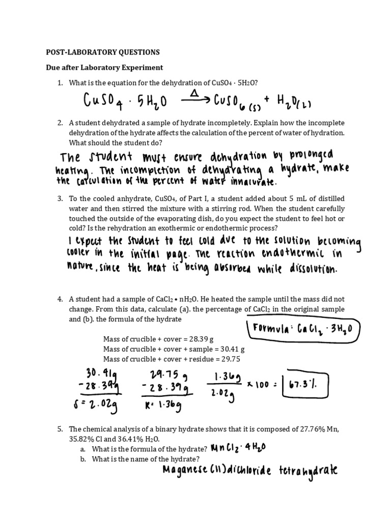 Post-Laboratory Questions on Hydrates | PDF