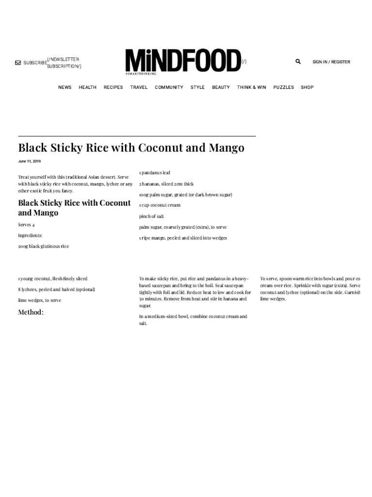 Black Sticky Rice With Coconut and Mango | PDF | Mango | Coconut