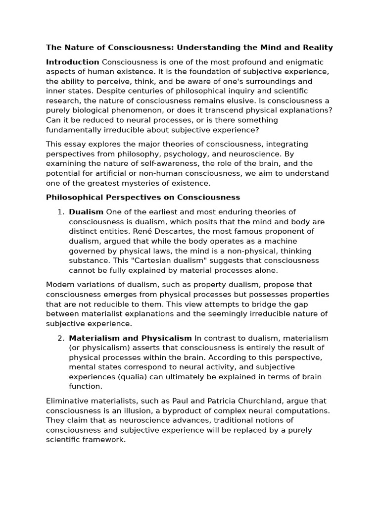 Exploring Theories of Consciousness | PDF | Consciousness | Materialism
