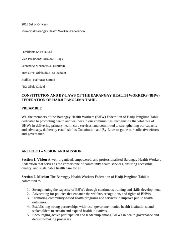 BHW Federation Constitution and By-Laws | PDF | Quorum | Presidents Of ...