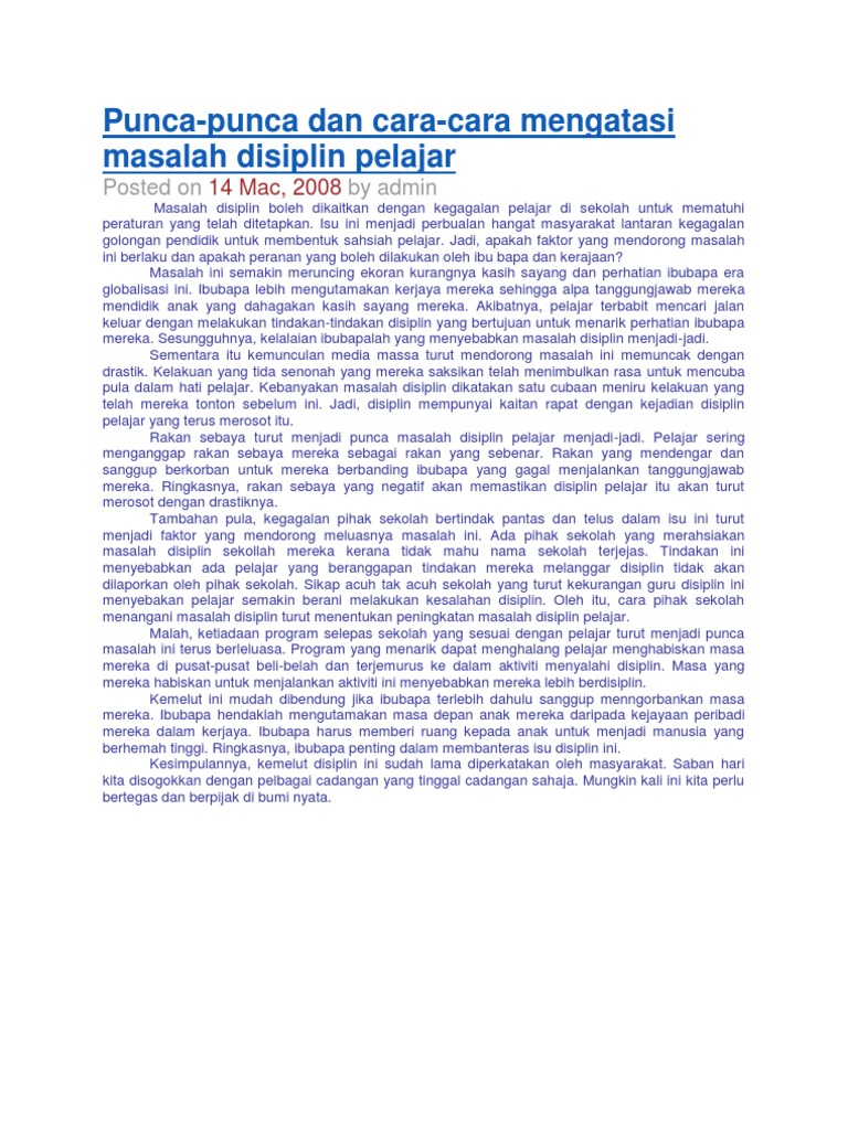 Contoh Surat Tindakan Disiplin Pelajar