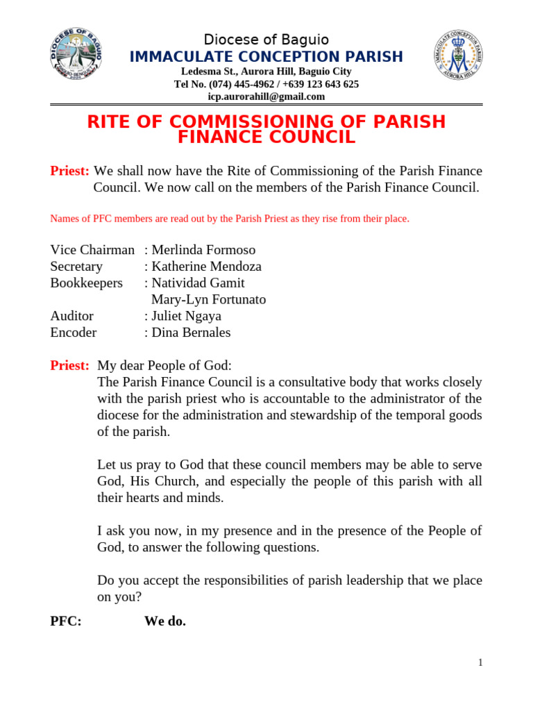 Parish Finance Council Commissioning Ceremony | PDF | Worship ...