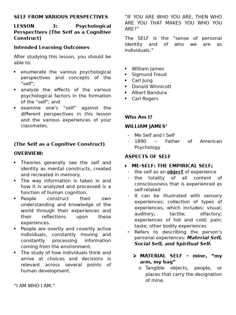 Understanding Psychological Perspectives on Self | PDF | Shadow ...