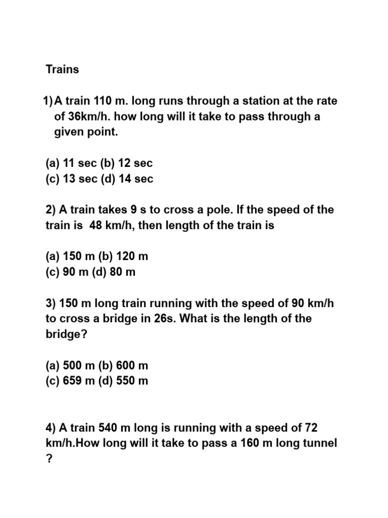 Train Passing Time Calculation | PDF | Speed | Quantity