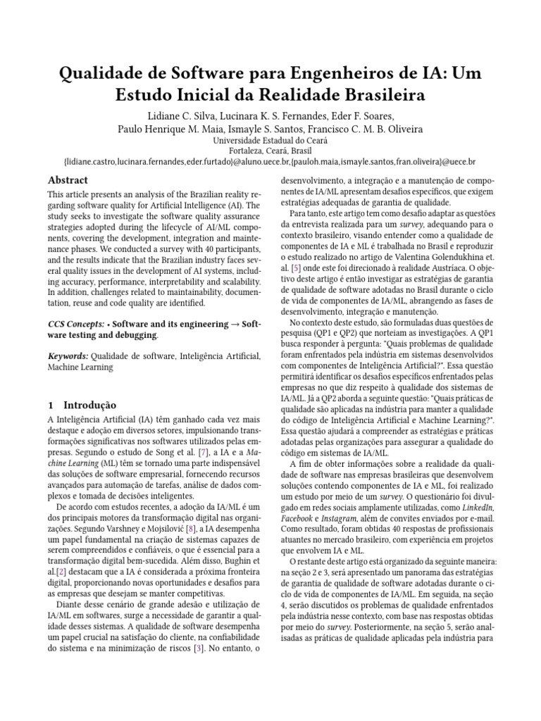 Qualidade de Software em IA no Brasil | PDF | Testes de software ...