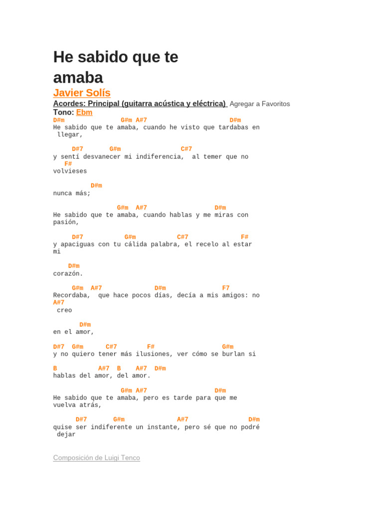 He Sabido Que Te Amaba | PDF