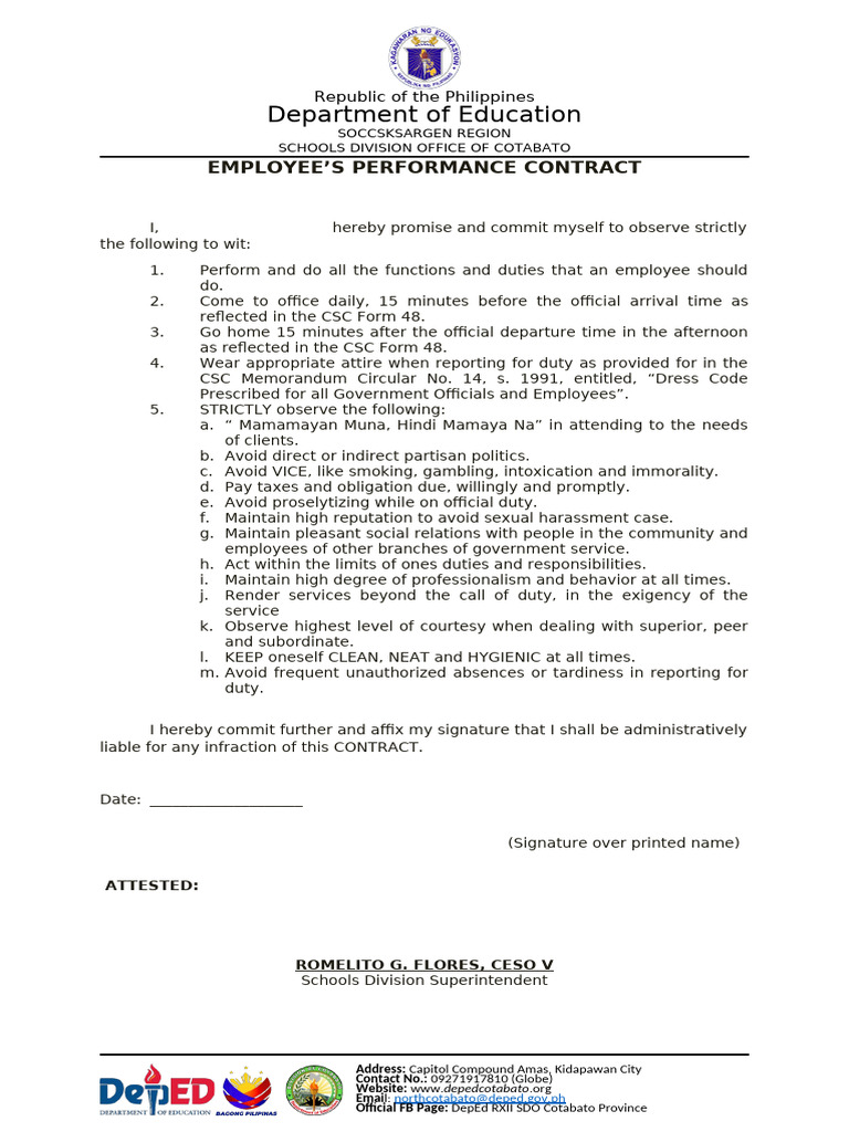 Cotabato Employee Performance Contract | PDF