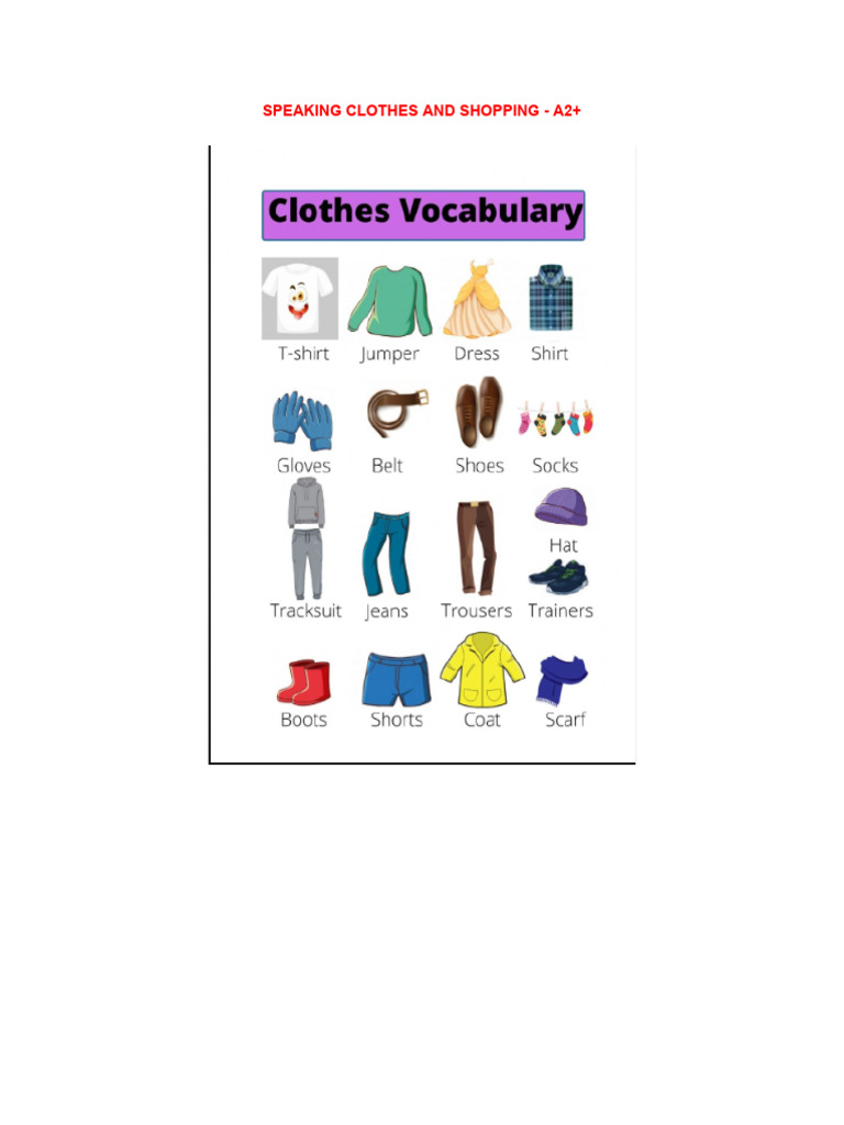 Clothes Shopping Vocabulary A2+ | PDF | Clothing | Fashion