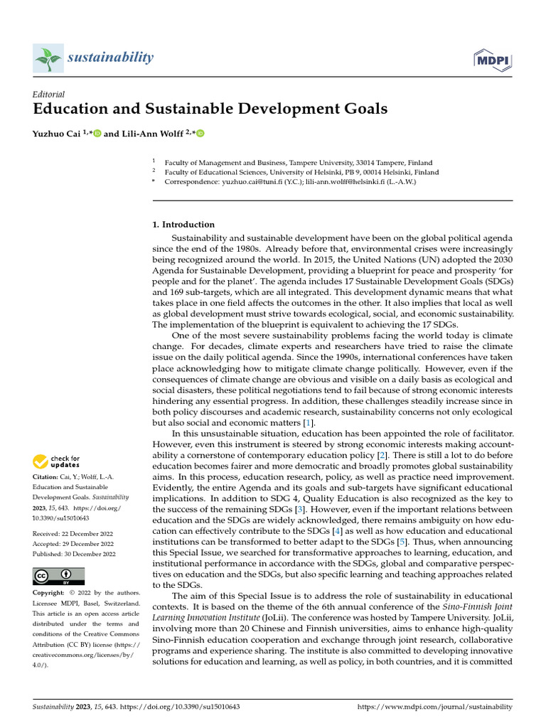 Sustainability 15 00643 | PDF | Sustainability | Sustainable Development