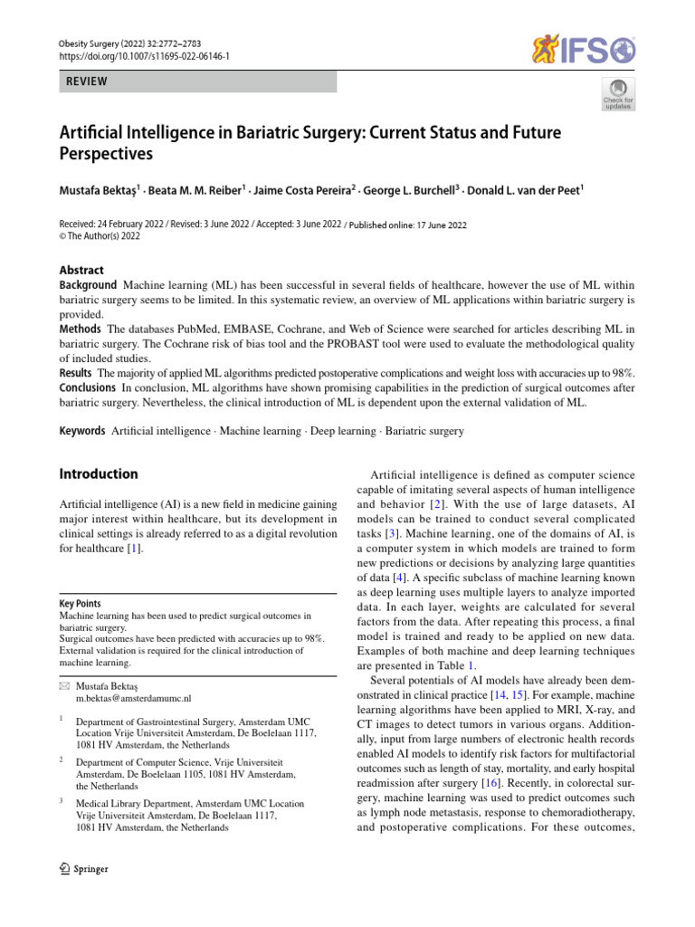 AI and Machine Learning in Bariatric Surgery | PDF | Bariatric Surgery ...