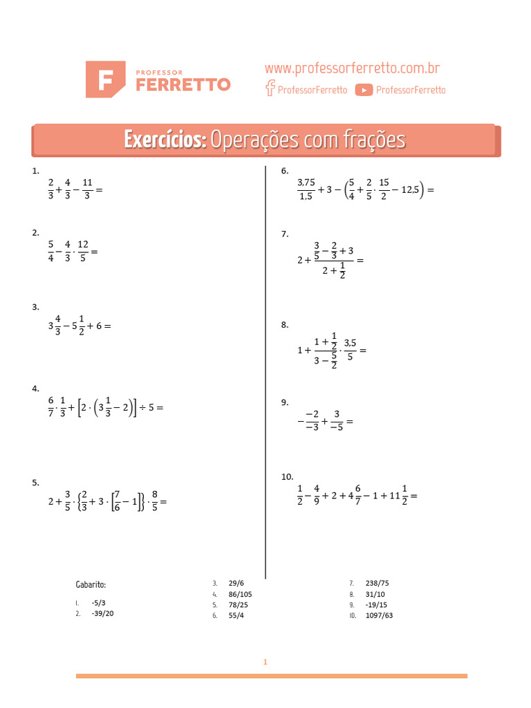 Exercícios de Operações com Frações | PDF
