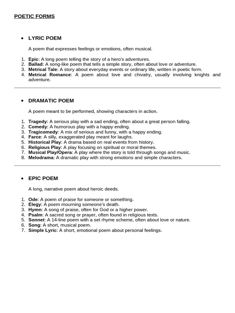 Types of Poetic Forms Explained | PDF