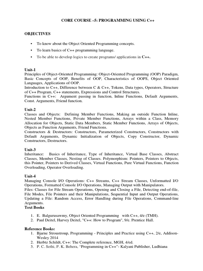 C++ Programming Course Syllabus | PDF