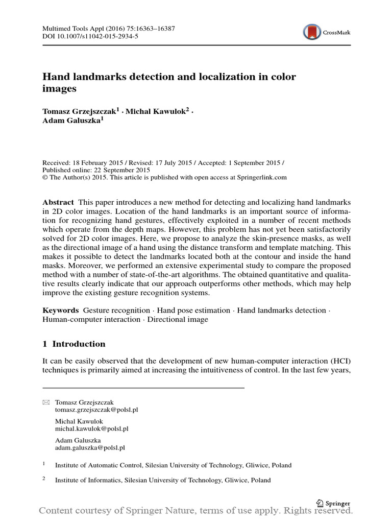 Hand Landmarks Detection and Localization in Color | PDF | Image ...