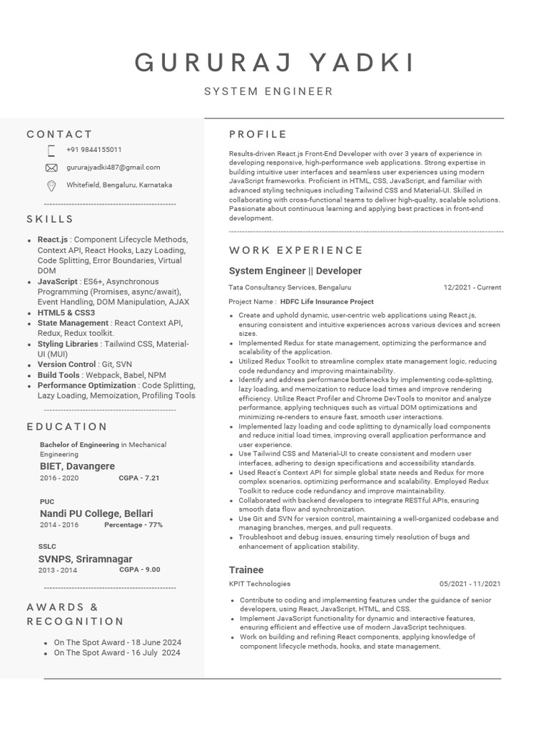 React.js Front-End Developer Profile | PDF | Java Script | Systems ...