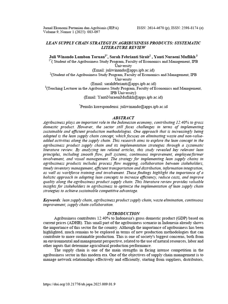 Lean Supply Chain in Agribusiness Review | PDF | Supply Chain | Supply ...