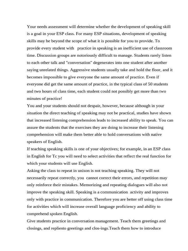 Strategies for Teaching Speaking Skills | PDF | English Language ...