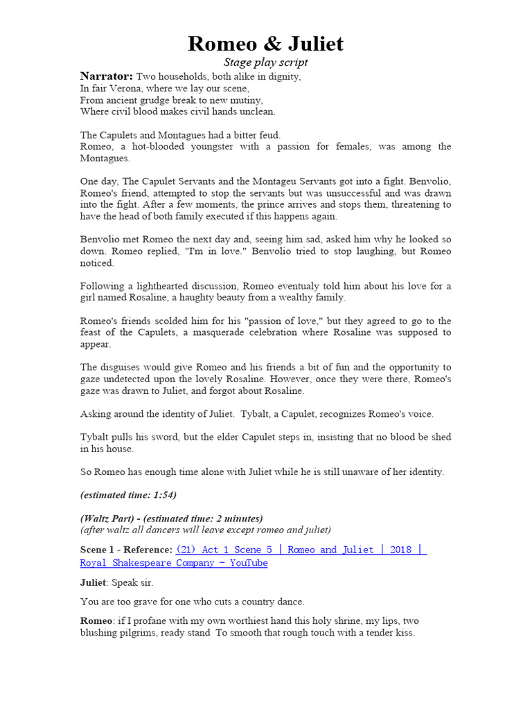 Romeo & Juliet Stage Play Script | PDF | Characters In Romeo And Juliet ...