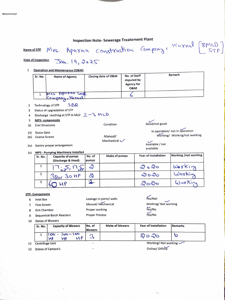 Inspection Note: STP Evaluation Report | PDF | Pump | Water Pollution