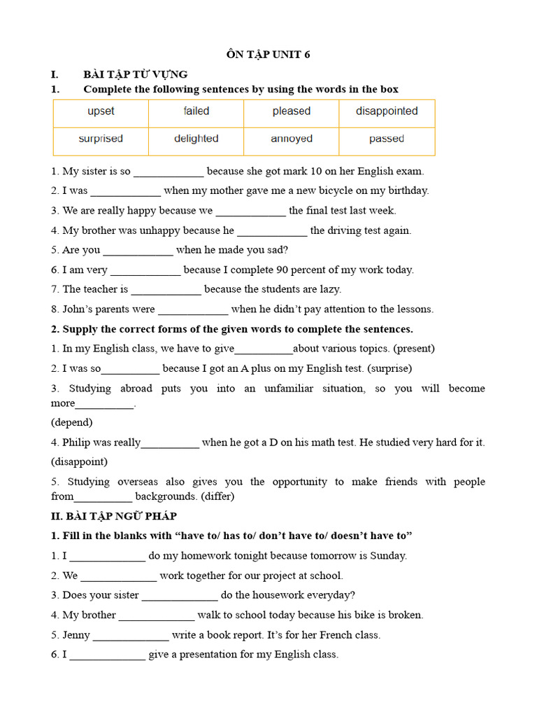 ÔN TẬP UNIT 6 | PDF