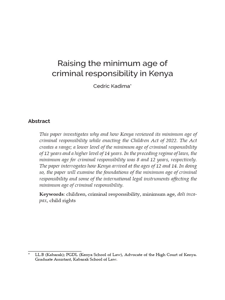 Minimum Age of Criminal Responsibility in Kenya | PDF | Convention On ...
