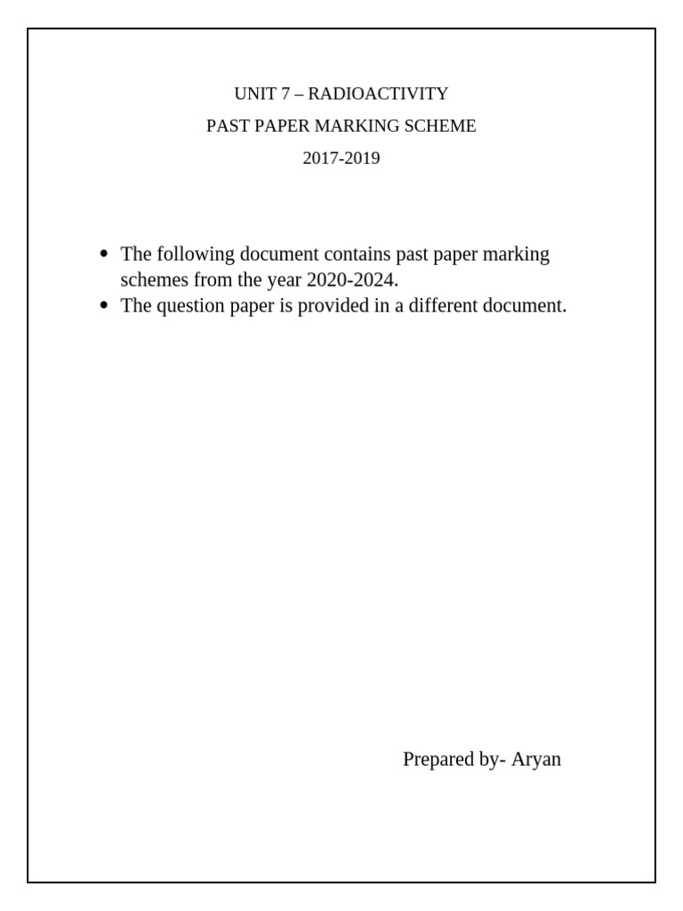 Radioactivity Past Paper Marking Scheme | PDF