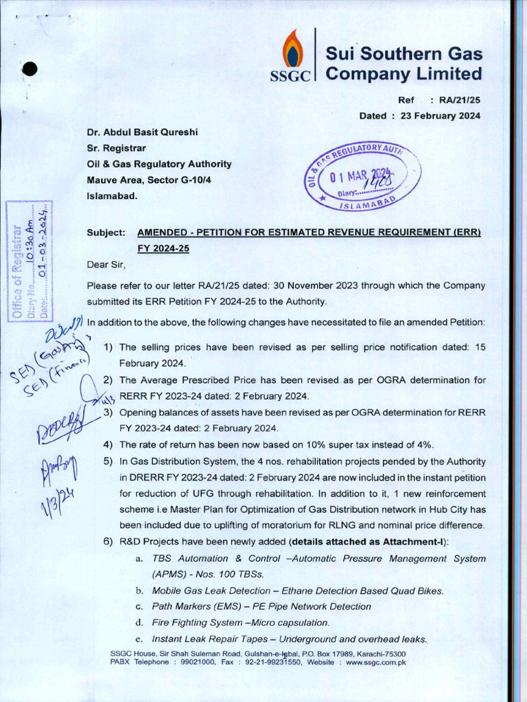 Amended SSGCL Petition For Determination of Estimated Revenue ...
