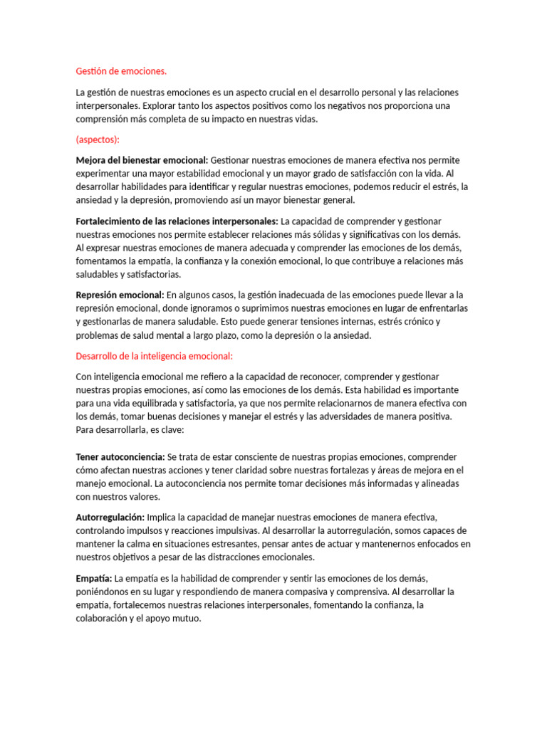 Gestión Efectiva de Emociones y Relaciones | PDF | Las emociones ...