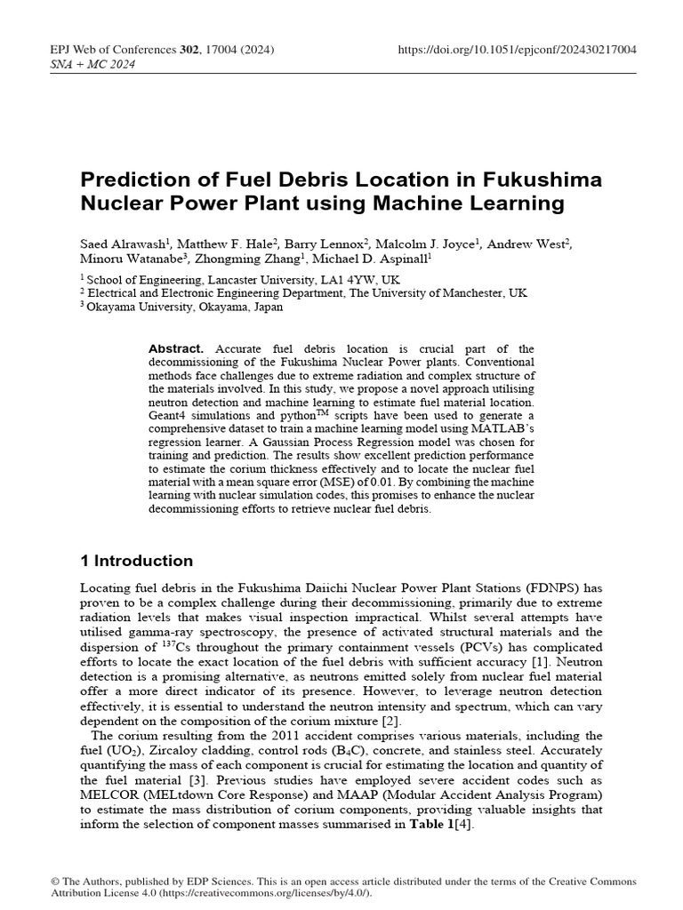 Machine Learning for Fukushima Fuel Debris | PDF | Mean Squared Error ...