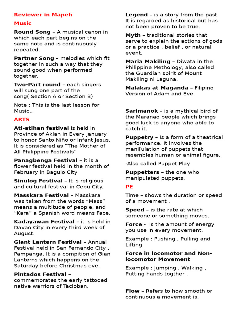 MAPEH Overview: Music, Arts, PE, Health | PDF