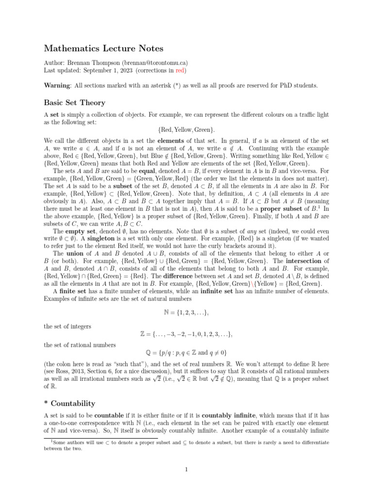 Basic Set Theory and Functions Overview | PDF | Set (Mathematics ...