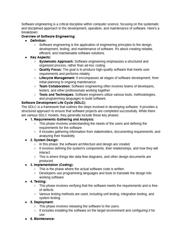 Overview of Software Engineering- Explain Software... | PDF | Software ...