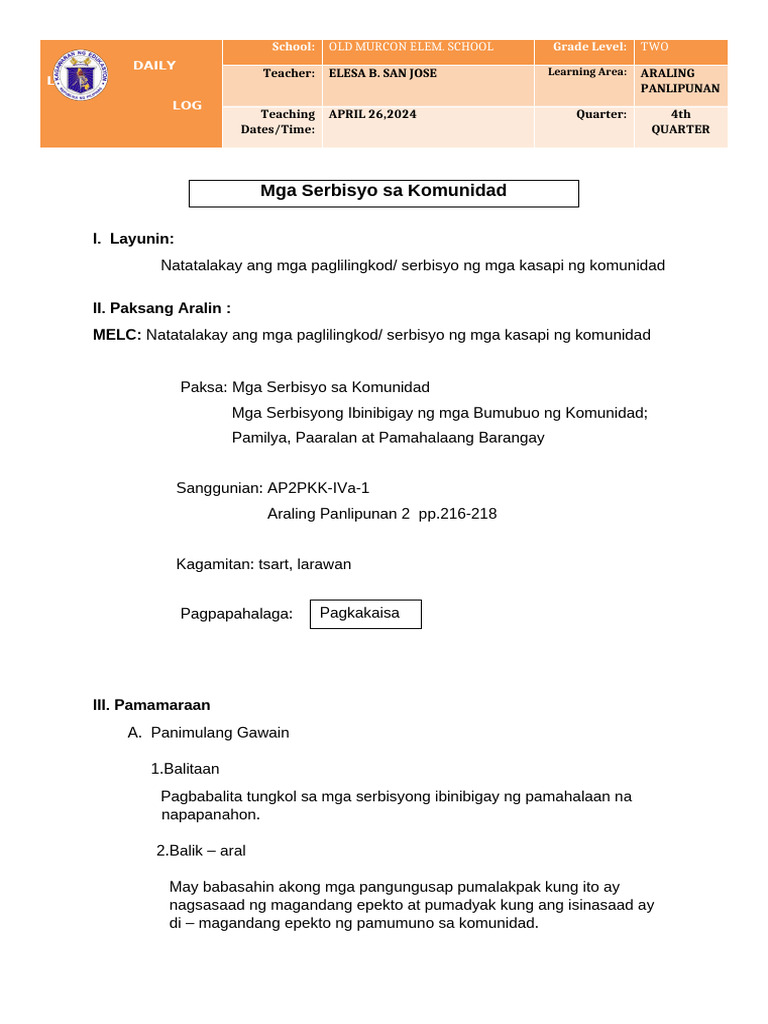 Arpan-4th-Week5-6-Serbisyo NG Mga Kasapi NG Komunidad | PDF