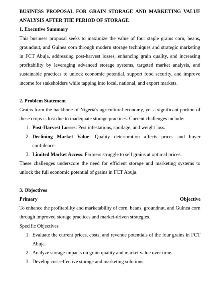 Grain Storage and Marketing Proposal | PDF | Cereals | Logistics