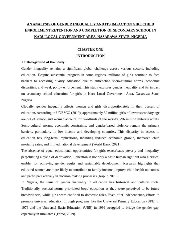 An Analysis of Gender Inequality and Its Impact On Girl Child ...