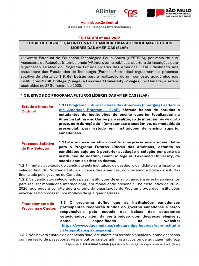 Bolsas ELAP para Intercâmbio no Canadá | PDF