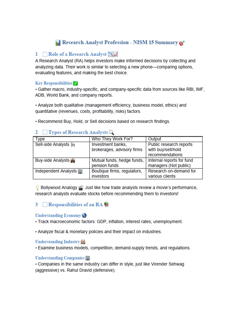 NISM 15: Research Analyst Overview | PDF | Financial Analyst ...
