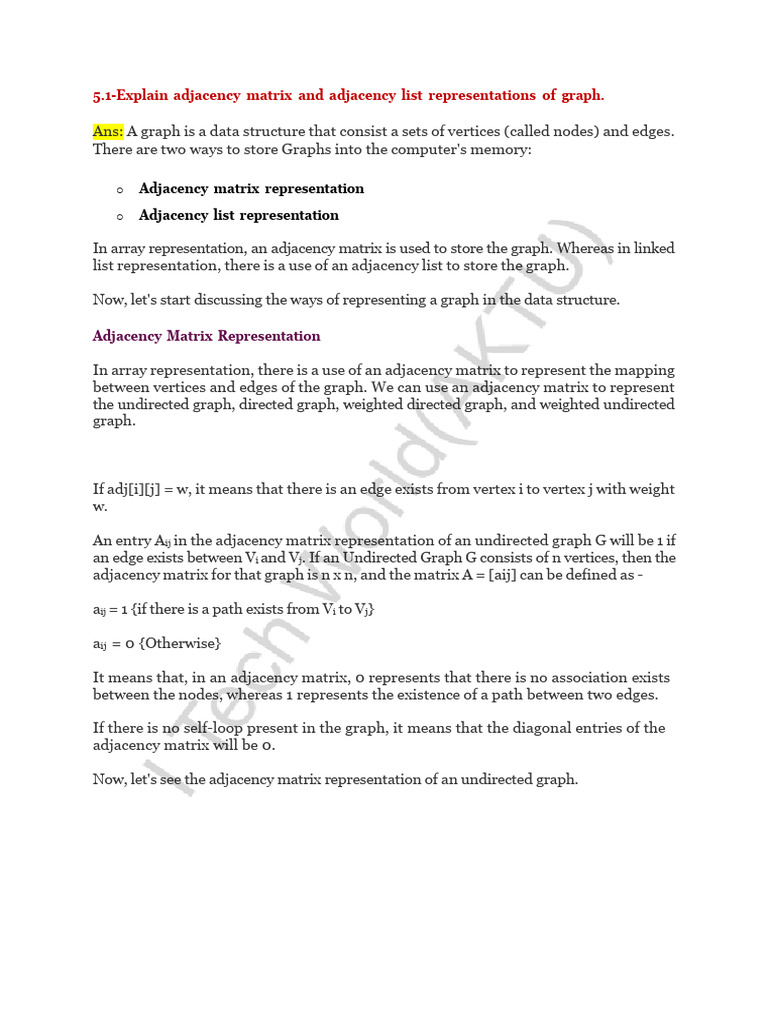 Graph Representation: Matrix vs List | PDF | Vertex (Graph Theory ...